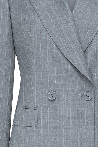 Двубортный жакет из шерсти в меловую полоску, серый