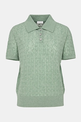 Футболка-поло из смесового хлопка и льна, цвет шалфей