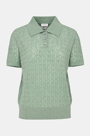 Футболка-поло из смесового хлопка и льна, цвет шалфей
