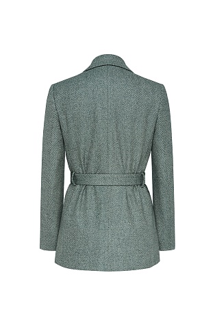 Жакет на поясе, серо-зеленый