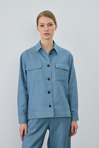 Куртка-рубашка из шерсти, лиоцелла и шелка, голубая
