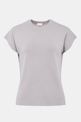 Трикотажный топ с коротким рукавом, серо-сиреневый