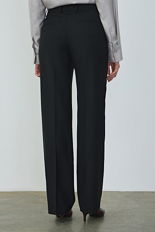 Брюки прямого силуэта из шерсти, черные