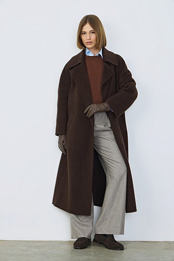 Длинное пальто из шерсти, шоколадное
