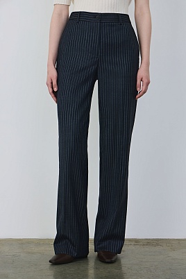 Прямые брюки в полоску, темно-синие MARIA
