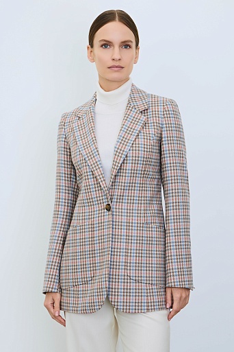 Удлиненный жакет в мелкую клетку, коричневый с голубым GABRIELLA