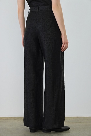 Текстурные брюки из натурального шелка, черные