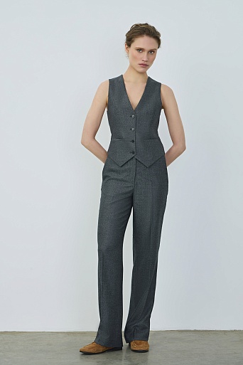 Костюмный жилет из шерсти в елочку, серый