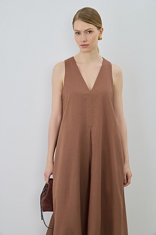 Платье-сарафан А-силуэта изо льна и тенселя, цвет какао