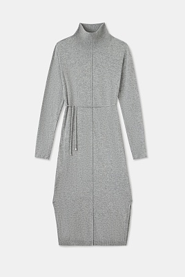 Трикотажное платье с пояском, светло-серое