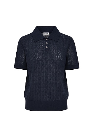 Футболка-поло из смесового хлопка и льна, темно-синяя