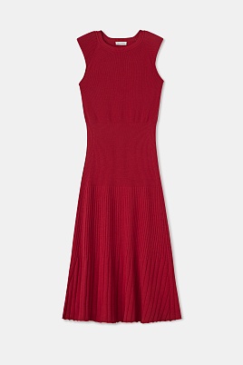 Трикотажное платье в рубчик с кашемиром, красное