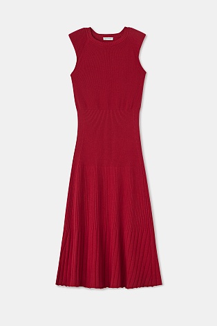 Трикотажное платье в рубчик с кашемиром, красное