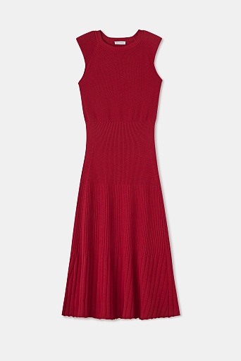 Трикотажное платье в рубчик с кашемиром, красное