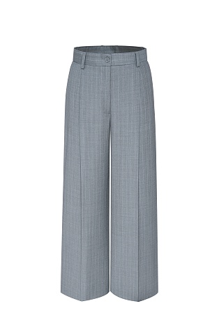 Широкие костюмные брюки из шерсти в меловую полоску, серые