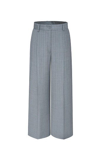 Широкие костюмные брюки из шерсти в меловую полоску, серые