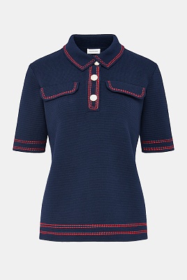 Футболка-поло с контрастной отделкой, сине-красная