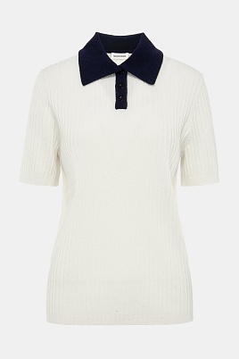 Футболка-поло из шерсти и кашемира, молочная с синим