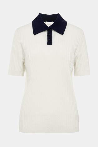 Футболка-поло из шерсти и кашемира, молочная с синим