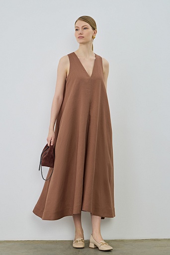 Платье-сарафан А-силуэта изо льна и тенселя, цвет какао