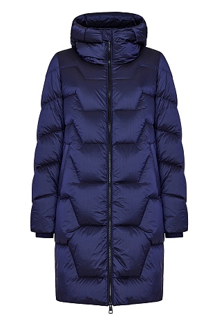 Синий пуховик с фигурной стежкой