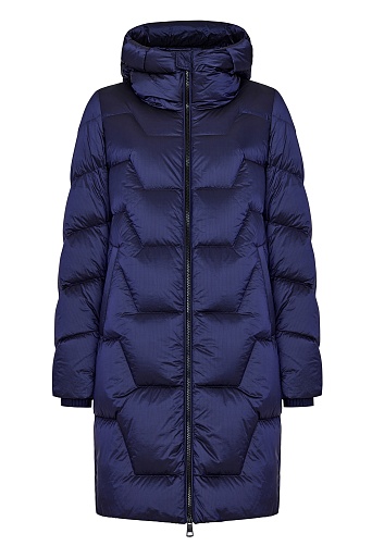 Синий пуховик с фигурной стежкой