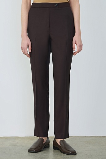 Зауженные костюмные брюки из шерсти, темный шоколад