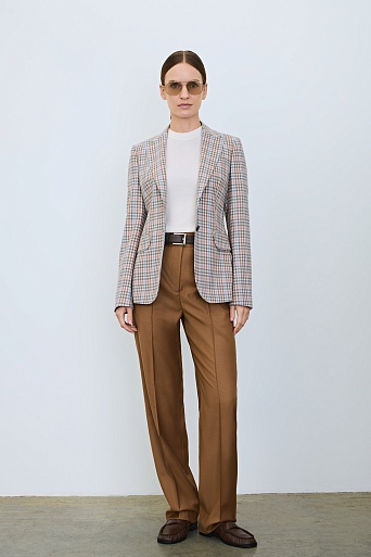 Приталенный жакет в мелкую клетку, коричневый с голубым AGATHA