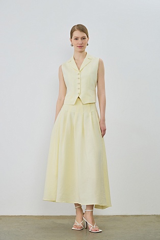 Длинная юбка в складку из тенселя и льна, сливочная