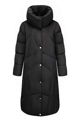 Черное удлиненное пуховое пальто с диагональной стежкой MIA