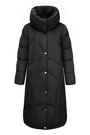 Черное удлиненное пуховое пальто с диагональной стежкой