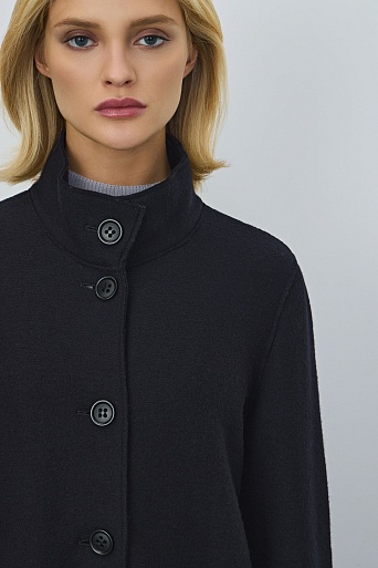 Пальто с воротником-стойкой, иссиня-черное