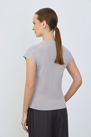 Трикотажный топ с коротким рукавом, серо-сиреневый