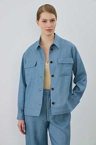 Куртка-рубашка из шерсти, лиоцелла и шелка, голубая