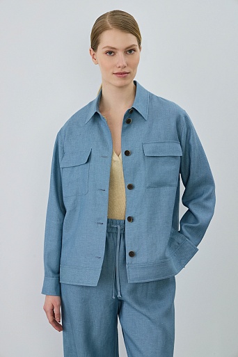 Куртка-рубашка из шерсти, лиоцелла и шелка, голубая