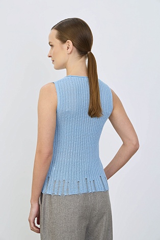 Топ без рукавов с рваным эффектом, голубой