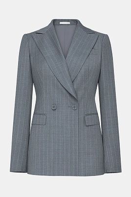 Двубортный жакет из шерсти в меловую полоску, серый INGRID