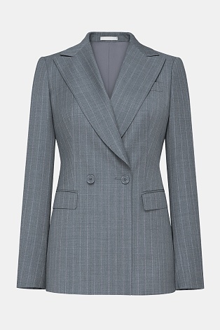 Двубортный жакет из шерсти в меловую полоску, серый INGRID