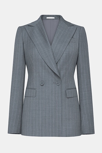 Двубортный жакет из шерсти в меловую полоску, серый INGRID