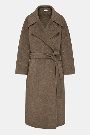Длинное пальто из шерсти, коричневый меланж