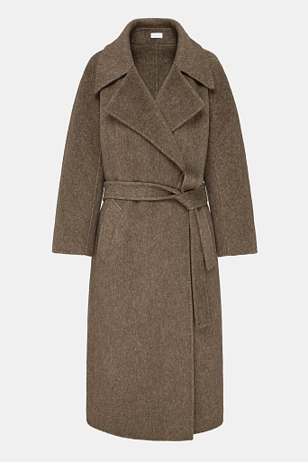 Длинное пальто из шерсти, коричневый меланж