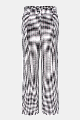 Прямые свободные брюки в серо-красную клетку, белые