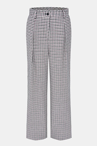 Прямые свободные брюки в серо-красную клетку, белые