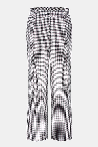Прямые свободные брюки в серо-красную клетку, белые
