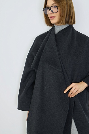 Пальто с кашемиром с лацканом-шалью, графитовое
