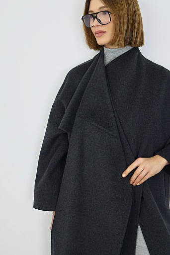 Пальто с кашемиром с лацканом-шалью, графитовое