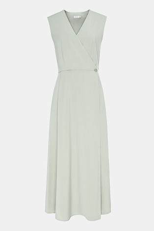 Платье с запахом без рукавов, нежно-оливковое