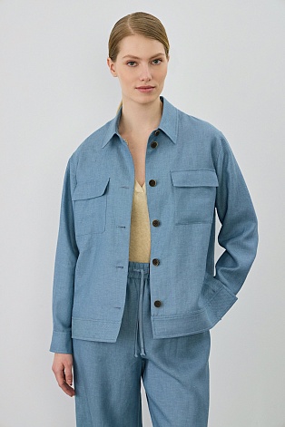 Куртка-рубашка из шерсти, лиоцелла и шелка, голубая