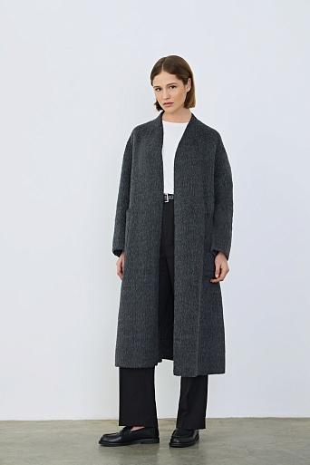 Пальто на поясе из шерсти с альпака, серый меланж
