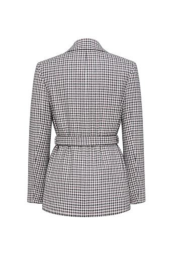 Двубортный жакет на поясе в серо-красную клетку, белый